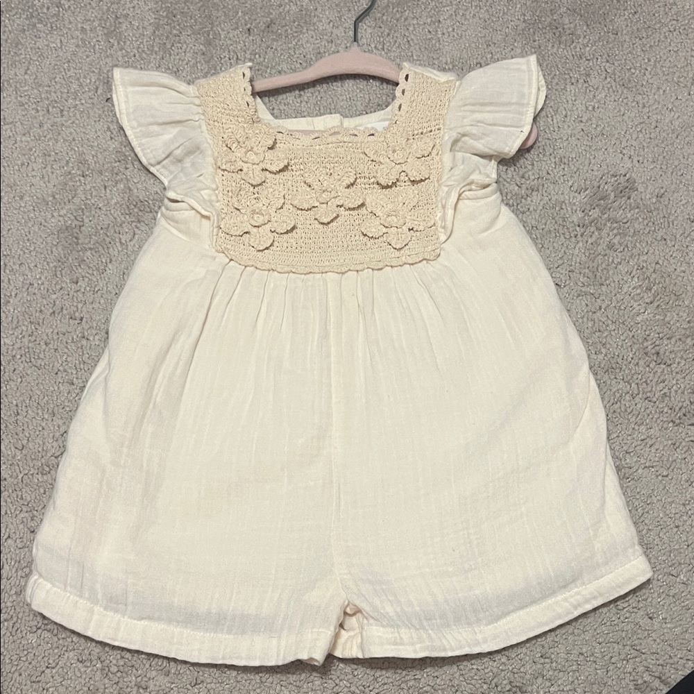 Zara Cream Baby Romper with Crochet Detail